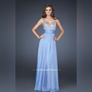 LA FEMME Periwinkle jeweled encrusted gown